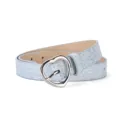 Glitter heart buckle PU leather belt for women and girls, stylish casual waist accessory. - Sequin Blue