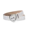Silver glitter PU belt with heart buckle, trendy casual accessory for women, men and kids. - White Shooting Star