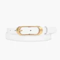 Women's white leather belt with a chic gold oval buckle, minimalist and versatile daily wear. - White