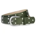Cintura larga in pelle verde scuro da donna con doppie borchie argentate e fibbia classica. - 109*3.8CM / Verde militare