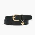 Stylish women black PU leather belt with gold heart charm, versatile for dress and jeans. - Black