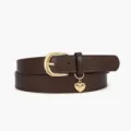 Women Brown PU Leather Belt Gold Metal Buckle Heart Pendant Chic Waistband Variant - Coffee
