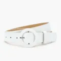 Weisser breiter Lederguertel mit runder Schnalle fuer Damen elegante Mantel Accessoires - Weiß