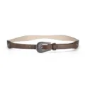 Western style brown PU leather belt featuring vintage silver decorative buckle for daily wear - Brown