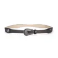 Vintage western style dark brown PU leather belt with antique silver buckle and loop. - Coffee