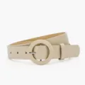 Damen Aprikose breiter Ledergürtel mit runder Schnalle, stilvoller Taillengürtel für Kleider. - Beige