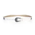 White PU leather western vintage belt with antique silver buckle and decorative studs. - White