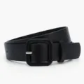 Women's black wide leather belt with square pin buckle fashionable waist accessory for dresses jeans - Black