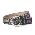 Unisex black PU leather belt with glitter butterfly print and stylish metal heart buckle. - Black Butterfly