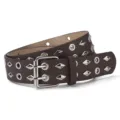 Punk Style Brown Leather Belt Double Prong Buckle Metal Eyelets Studs Jeans Accessories - Coffee