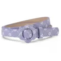 Cintura viola glitterata per bambini con stelle bianche e fibbia floreale variante - Motivo Stella Viola