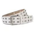 White punk style double grommet leather belt with metal studs and double pin buckle for jeans. - White