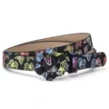 Elegante cintura nera glitterata per bambini con stampa farfalle e fibbia a fiore. - Farfalla Nera