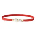 Red women's decorative dress elastic belt with gold pearl buckle for stylish daily wear. - Mixed Size Pearl Style