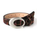 Retro Y2K women leopard print belt with stylish oval metal buckle casual waist accessory. - Leopard Camel