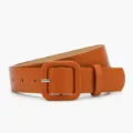 Stylish wide leather belt for women, featuring a chic square buckle and solid color design. - Camel