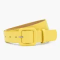 Yellow decorative belt for women, stylish wide waist band with square buckle for dresses jeans. - Yellow