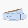 Light blue wide leather belt for women, stylish square buckle waist dress jeans accessory. - Sky Blue