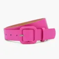 Hot pink wide leather belt for women with wrapped square buckle, stylish waist accessory. - Rose Red