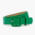 Green leather belt for women, wide waist belt with square buckle for dresses and jeans. - Green