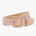 Women pink wide leather belt with stylish square buckle for dress jeans and sweater wear. - Pink