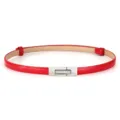 Detail view of a slim red patent leather women's belt with a sleek silver interlocking buckle. - Silver Buckle Red Mirror / 1.5*55-95cm