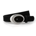 Retro Y2K women's black suede belt with a sleek silver oval buckle, versatile jean accessory. - Black