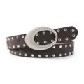 American vintage suede studded belt for women, versatile jeans accessory with large oval buckle. - Coffee