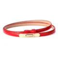 Red patent leather thin women waist belt with gold buckle sku variant display style. - Glossy Red