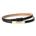 Women thin black leather belt with gold metal clasp adjustable waist strap elegant dress accessory - Matte Black