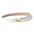White thin waist belt for women with elegant gold metal buckle stylish minimalist design - Matte White