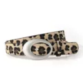 Vintage Leopardenmuster Damen Gürtel mit silberner Ovalschnalle, Y2K Taillengürtel für Jeans. - Leopard Beige