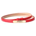 Red thin women belt with gold metal buckle, stylish waist accessory for daily wear and dresses. - Matte Red