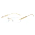 Lunettes de soleil sans monture vintage en métal avec branches à clous, lunettes rétro élégantes - Monture Or Anti-lumière Bleue