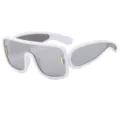 Futuristic big frame sunglasses with white thick frame and grey lenses for trendy streetwear look. - White Frame Silver Mirror (QZ5201982)