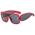 Futuristic oversized thick red frame sunglasses, trendy cyber hip-hop sun glasses for women. - Red Frame Gray Lens (QZ5201982)