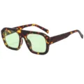 Oversized square sunglasses for women, tortoise shell frame with light green anti-UV lenses. - Tortoise Frame Green Lens