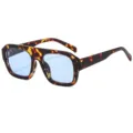 Trendy tortoise shell flat top sunglasses with light blue lenses for women fashion daily wear. - Tortoiseshell Frame Blue Lens