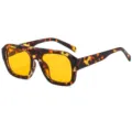 Chunky tortoise shell square sunglasses with yellow lenses for women UV400 protection trendy - Tortoise Frame Orange Lens