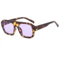 Trendy tortoise shell square pilot sunglasses for women, stylish UV protection eyewear. - Demi Frame Purple Lens
