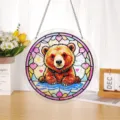 Décoration suspendue attrape-soleil ours en acrylique style vitrail pour jardin et - Ornement de Puzzle Ours