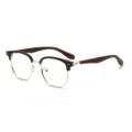 Gafas retro ligeras de media montura con patillas efecto madera, montura de luz azul. - Marco Negro Dorado