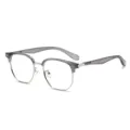 Gafas semi-montura retro con lentes transparentes, diseño elegante gris y plateado para uso diario. - Montura Gris Transparente