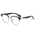 Montura de gafas clásica de media montura con línea negra y borde de metal plateado. - Plata Negro Arena