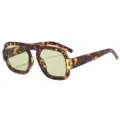 Grosse Schildpatt Sonnenbrille fuer Damen Herren, retro quadratische Brille mit gruenen Glaesern. - Blumendruck Rahmen Grüne Gläser