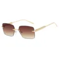 Retro quadratische rahmenlose Sonnenbrille mit Farbverlauf und goldenen Pyramidenbügeln für Damen. - Goldrahmen Tee Verlaufgläser