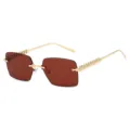 Retro rahmenlose rechteckige Sonnenbrille Damen Herren, braune Gläser mit Metall-Nieten. - Goldrahmen Weinrote Gläser
