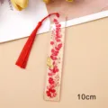 Clear acrylic bookmark with red pressed flowers and gold foil, elegant tassel pendant gift. - Faux Dried Flower Bookmark (4)