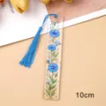 Clear acrylic bookmark with blue floral design and elegant tassel, 10cm student gift item. - Faux Dried Flower Bookmark (7)