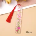 Clear acrylic bookmark with pink dried flowers and red tassel, 10cm floral page marker gift. - Faux Dried Flower Bookmark (8)
